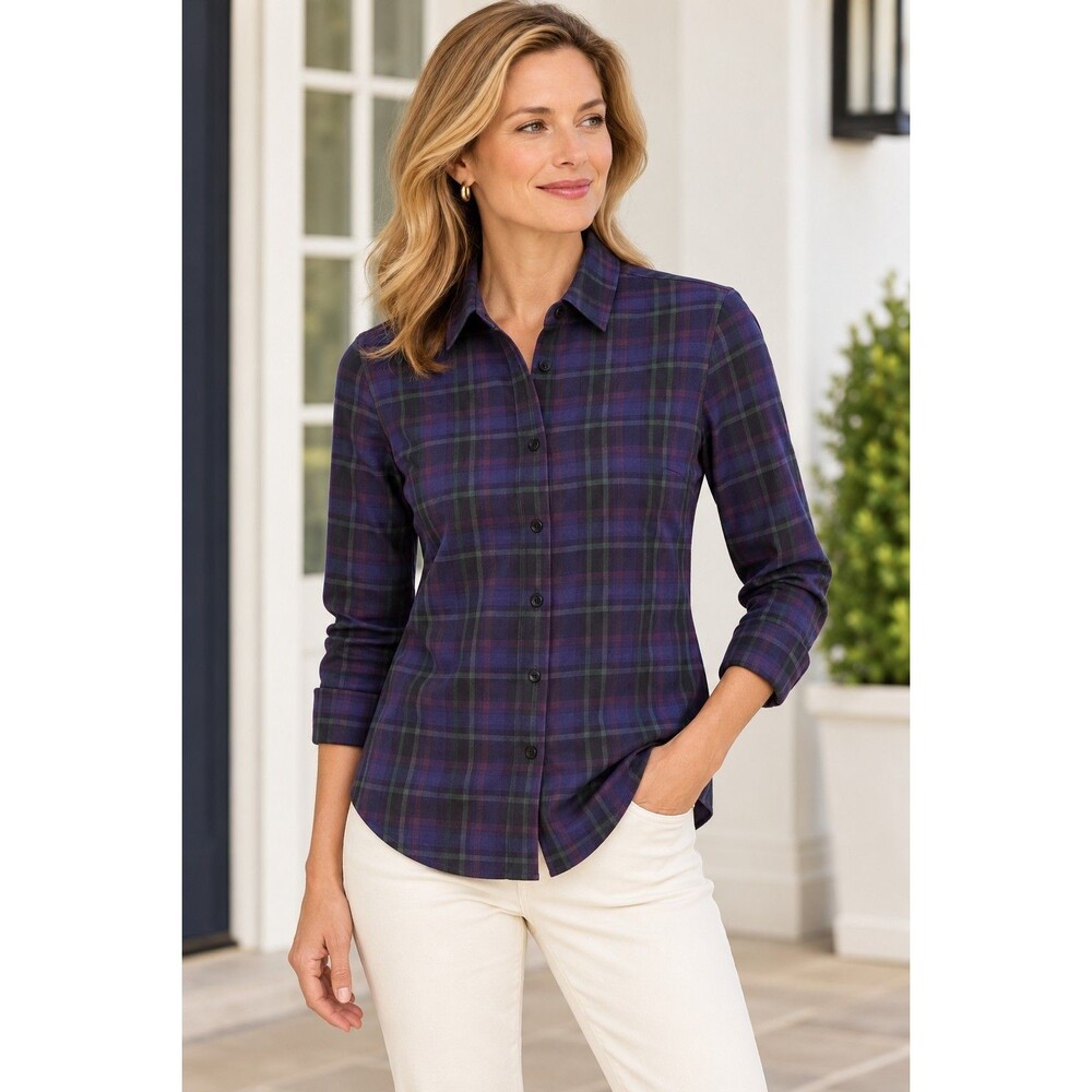 J. McLaughlin Women’s Catalina Cloth Plaid Button Down Shirt Purple Green Size M